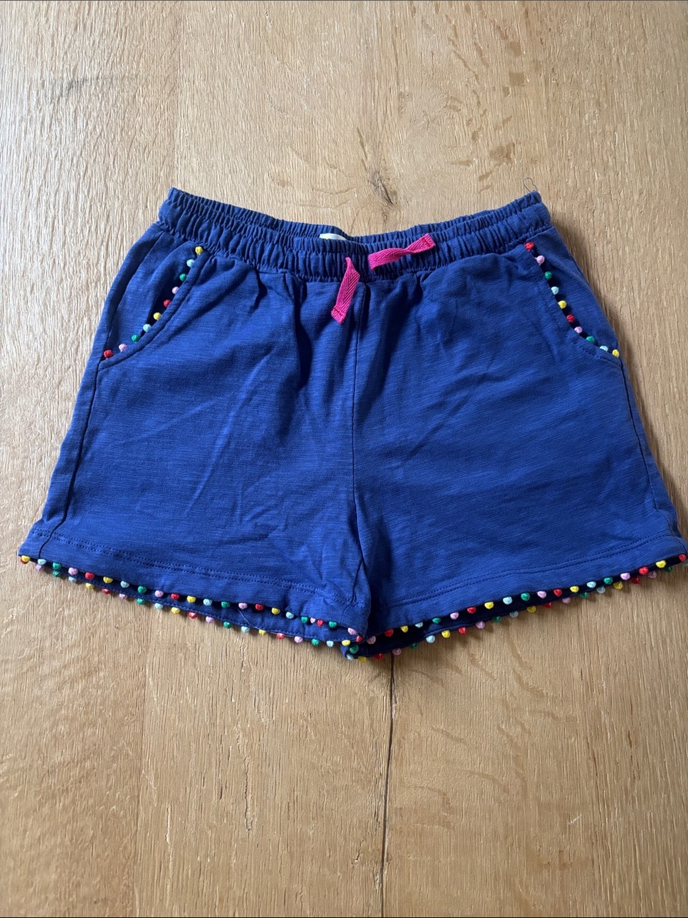 Boden Girls Blue Shorts with Multicolor Pom-Pom Trim EUC size 10